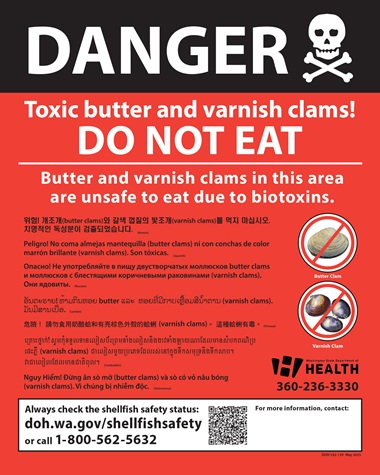 Danger toxic butter and varnish clams sign.
